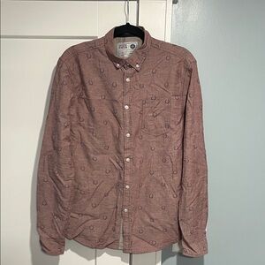 artis Men's Maroon Button-Down Shirt with Subtle Circle Motif